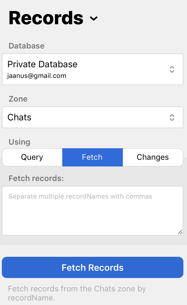 Fetch-based record retrieving in CloudKit web dashboard